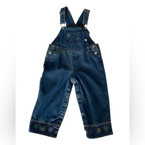 Vintage Overalls Girls Size 24M Blue Jean Denim Embroidered Snowflakes One Piece